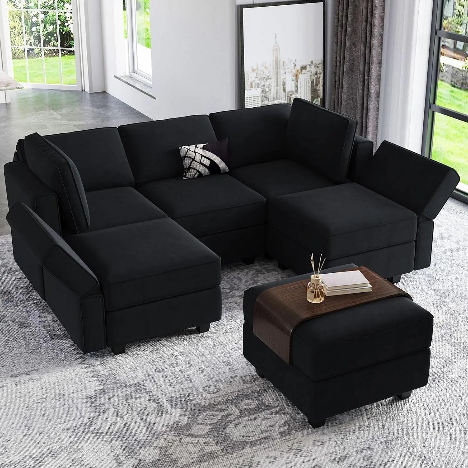 Modular Sectional Sofa Velvet Couch with Chaise-0