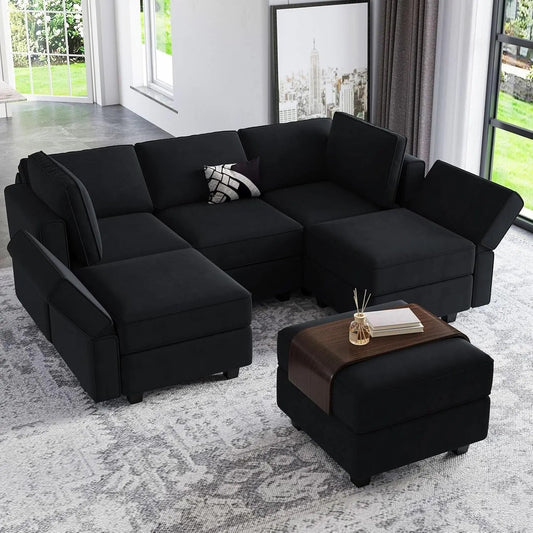 Modular Sectional Sofa Velvet Couch with Chaise-0