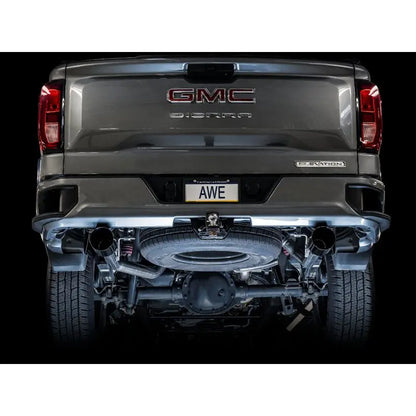 AWE Tuning 4th Gen GM 1500 5.3L 0FG Catback Split Rear Exit (Flat Bumper) - Dual Diamond Tips NP Motorsports