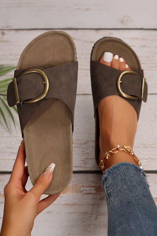 Tilly Buckle Thick Sole Slippers Threaded Pear