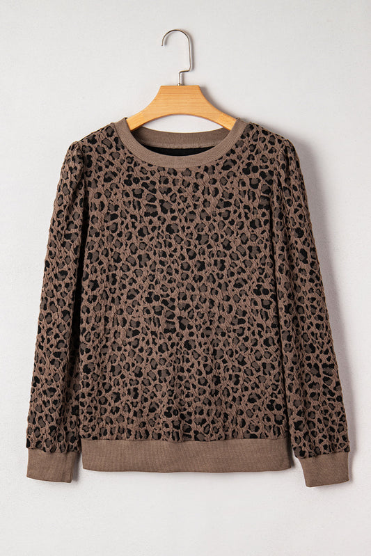 Annie Ribbed Trim Leopard Top Threaded Pear