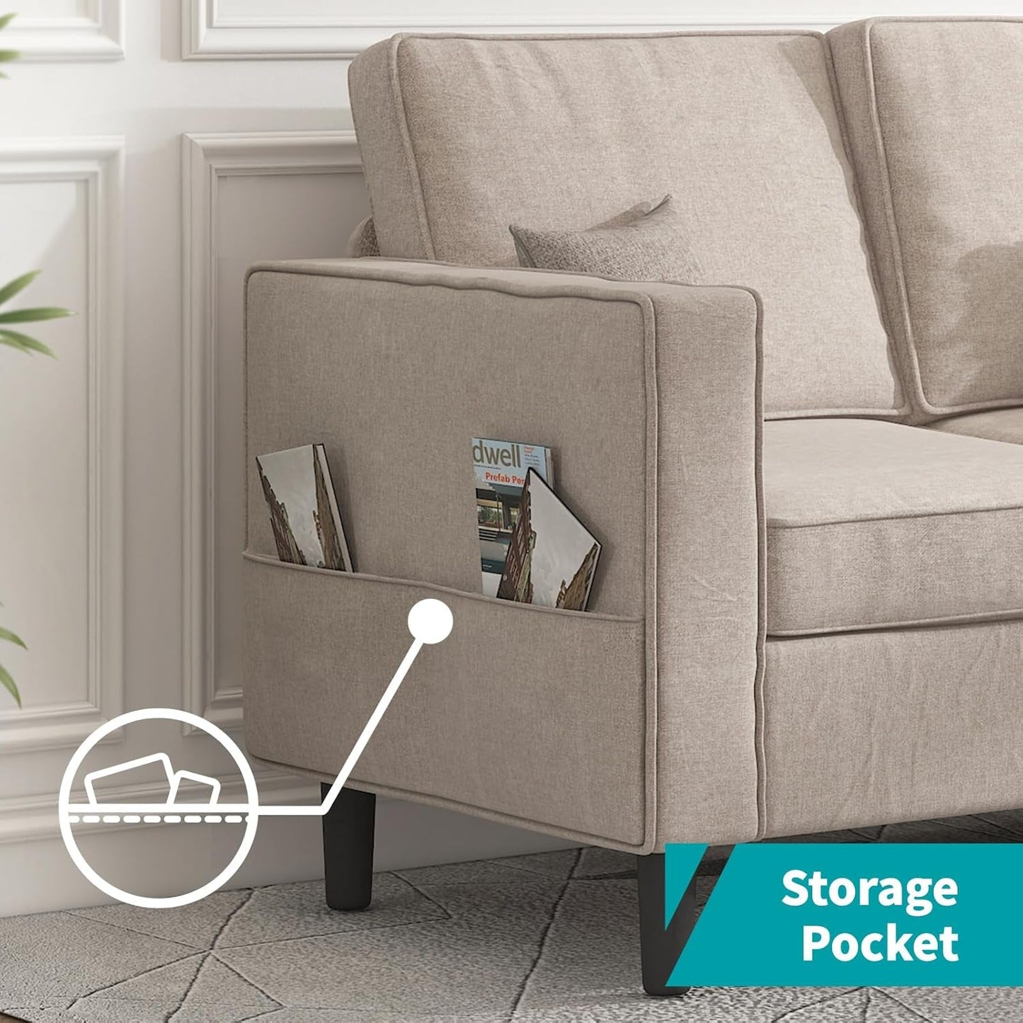 Beige Sectional Sofa Set With Movable Storage Ottoman ShipItFurniture