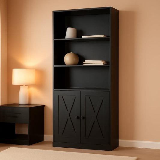 Industrial Black Floor Standing Bookcase With Doors ShipItFurniture