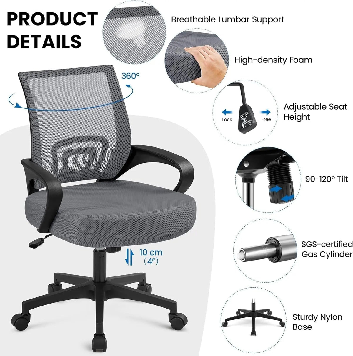 2 Pack Ergonomic Mesh Office Chairs With 360 Degree Rolling Casters Dark Gray For Home Office - Get it from Bo