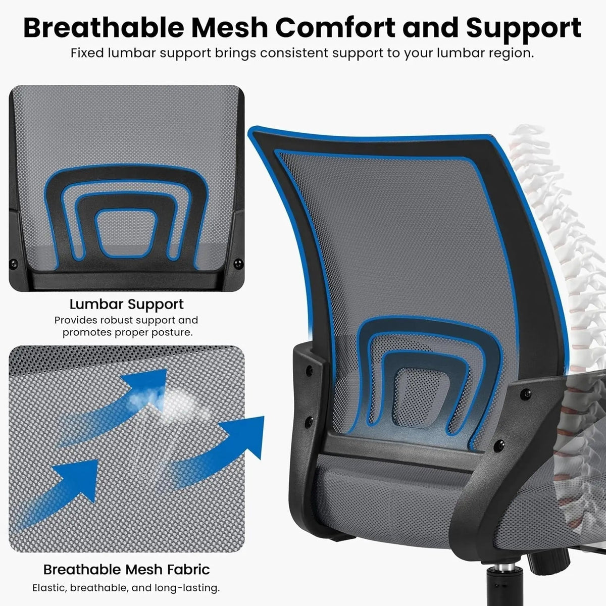 2 Pack Ergonomic Mesh Office Chairs With 360 Degree Rolling Casters Dark Gray For Home Office - Get it from Bo