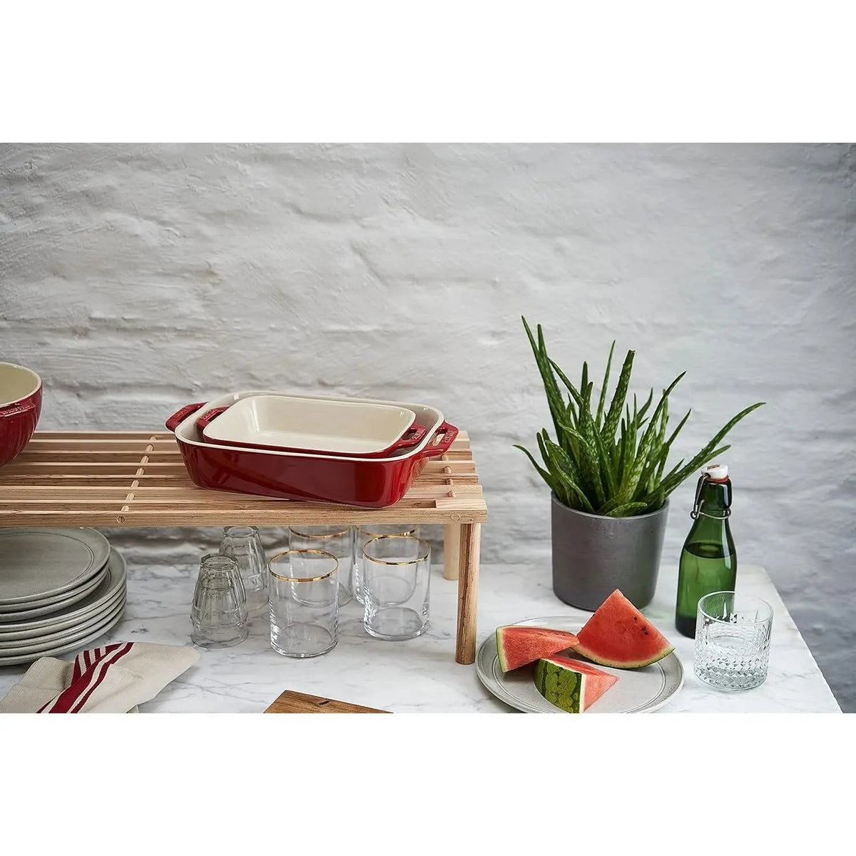 2 Piece Ceramic Stoneware Baking Dish Set in Cherry Red / Ivory - Get it from Bo
