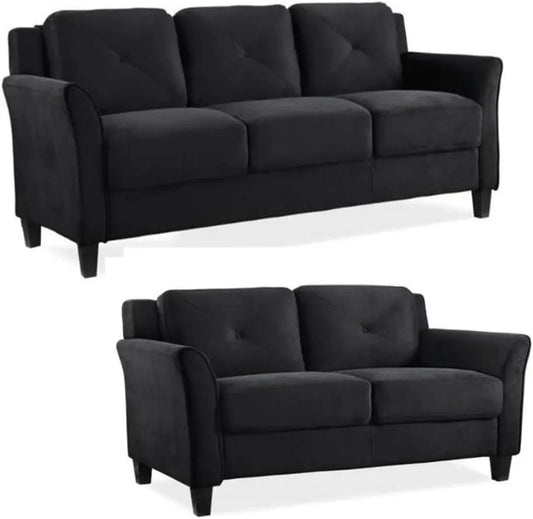 2 Piece Living Room Sofa And Loveseat Set In Black Microfiber Upholstery With 67.3 Inch Total Seat Width - Get it from Bo