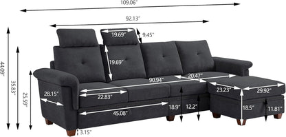 L Shaped Sectional Sofa With Storage Chaise Dark Grey ShipItFurniture