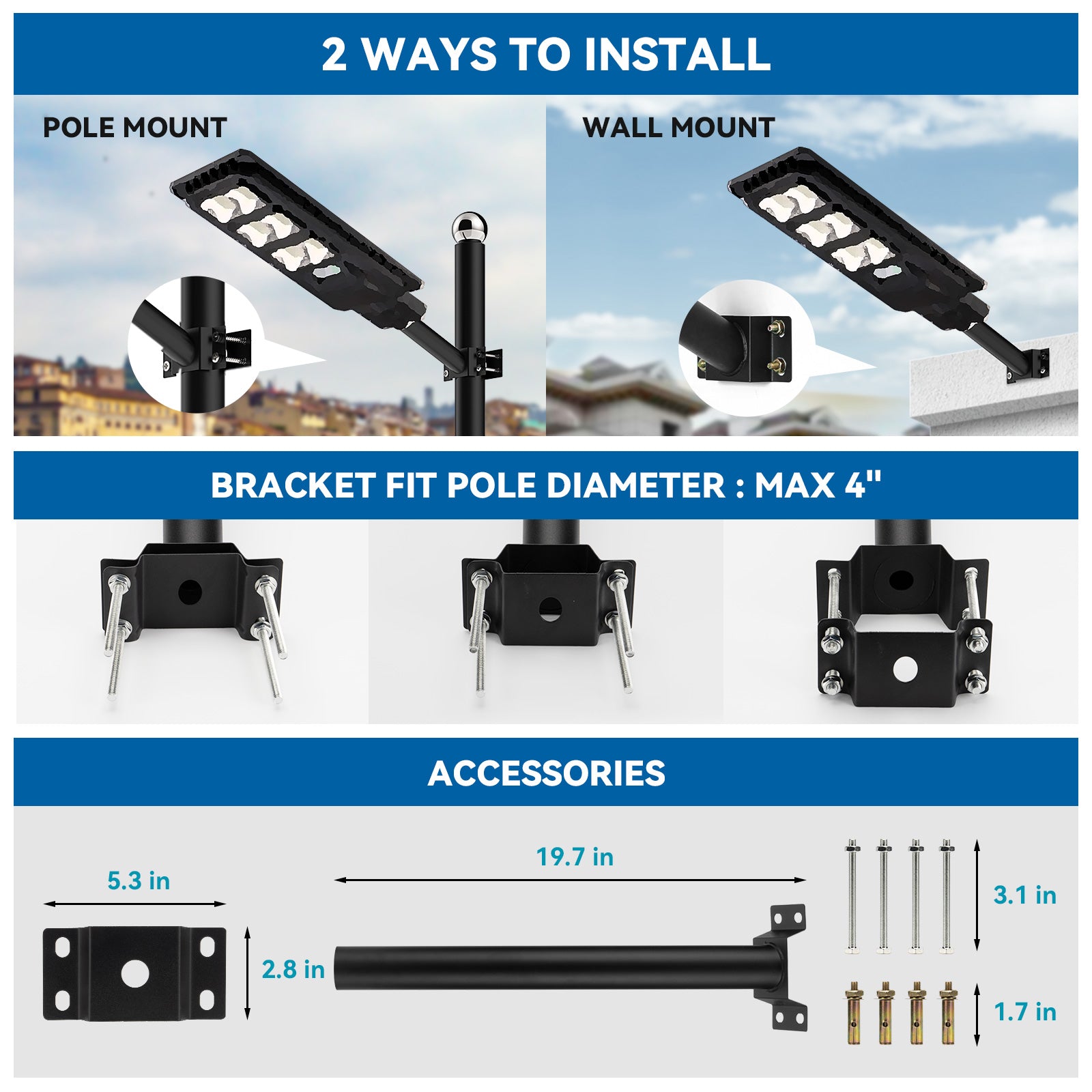 4 Pack Solar Parking lot lights (bracket included)-20,000 lumens Langy Solar Lights