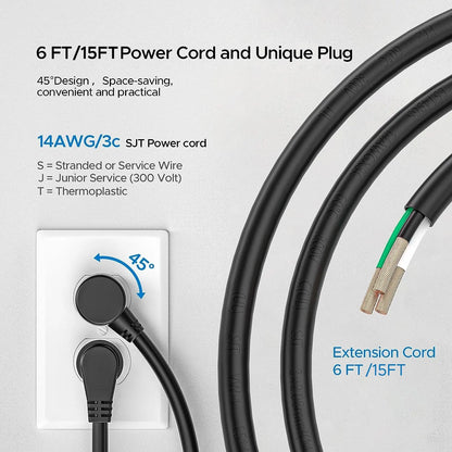 CRST 12 Outlets Wide Spaced Mountable Metal Power Strip Surge Protector, Optional 15FT or 6FT Flat Plug Power Cord Rocket Socket Technology