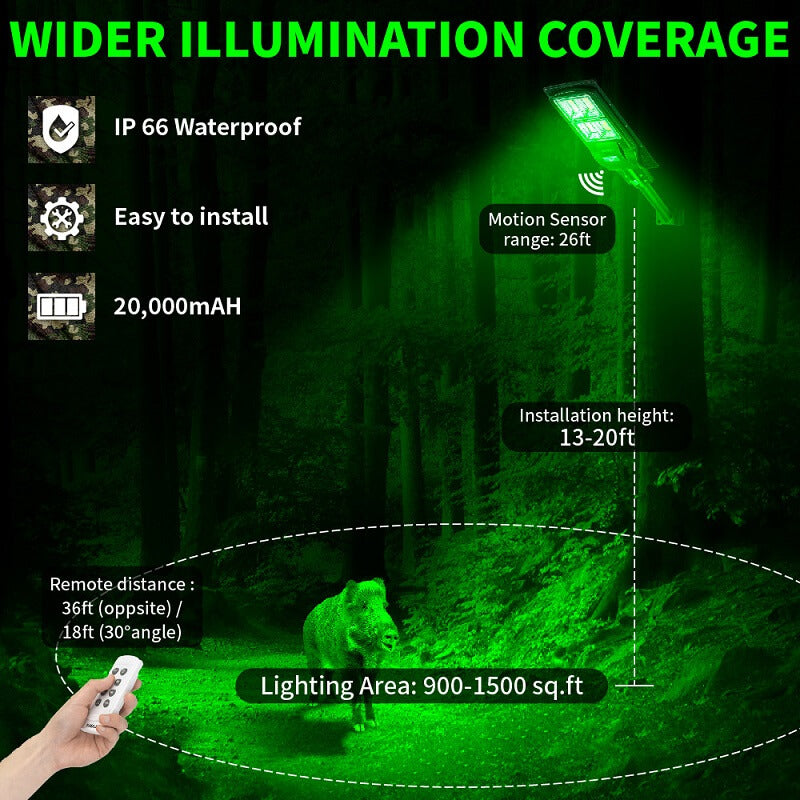 Solar Green Light for Hunting Hogs Deer,Fish light -15,000lumens Langy Solar Lights