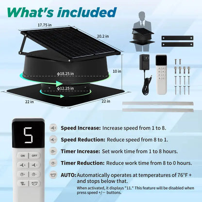 42W 12" Solar Attic Fan with Smart Power Adapter+Remote Langy Solar Lights