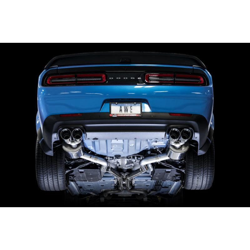 AWE Tuning 2015+ Dodge Challenger 6.4L/6.2L Non-Resonated Touring Edition Exhaust - Quad Silver Tips NP Motorsports