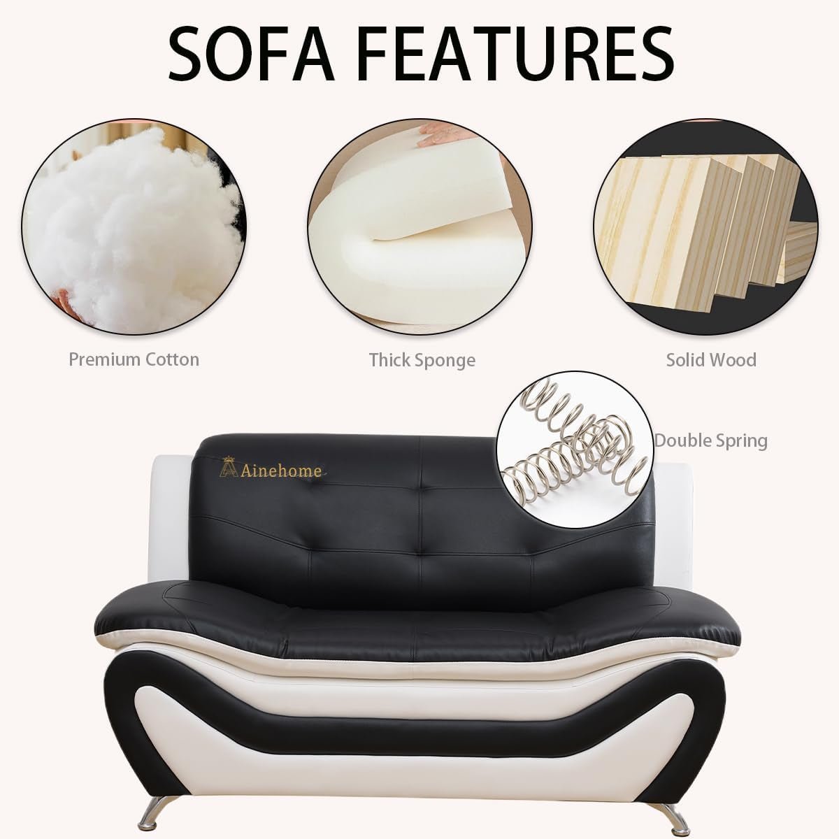 Sectional Sofa Set Modern Faux Leather 5 Seat Black White ShipItFurniture