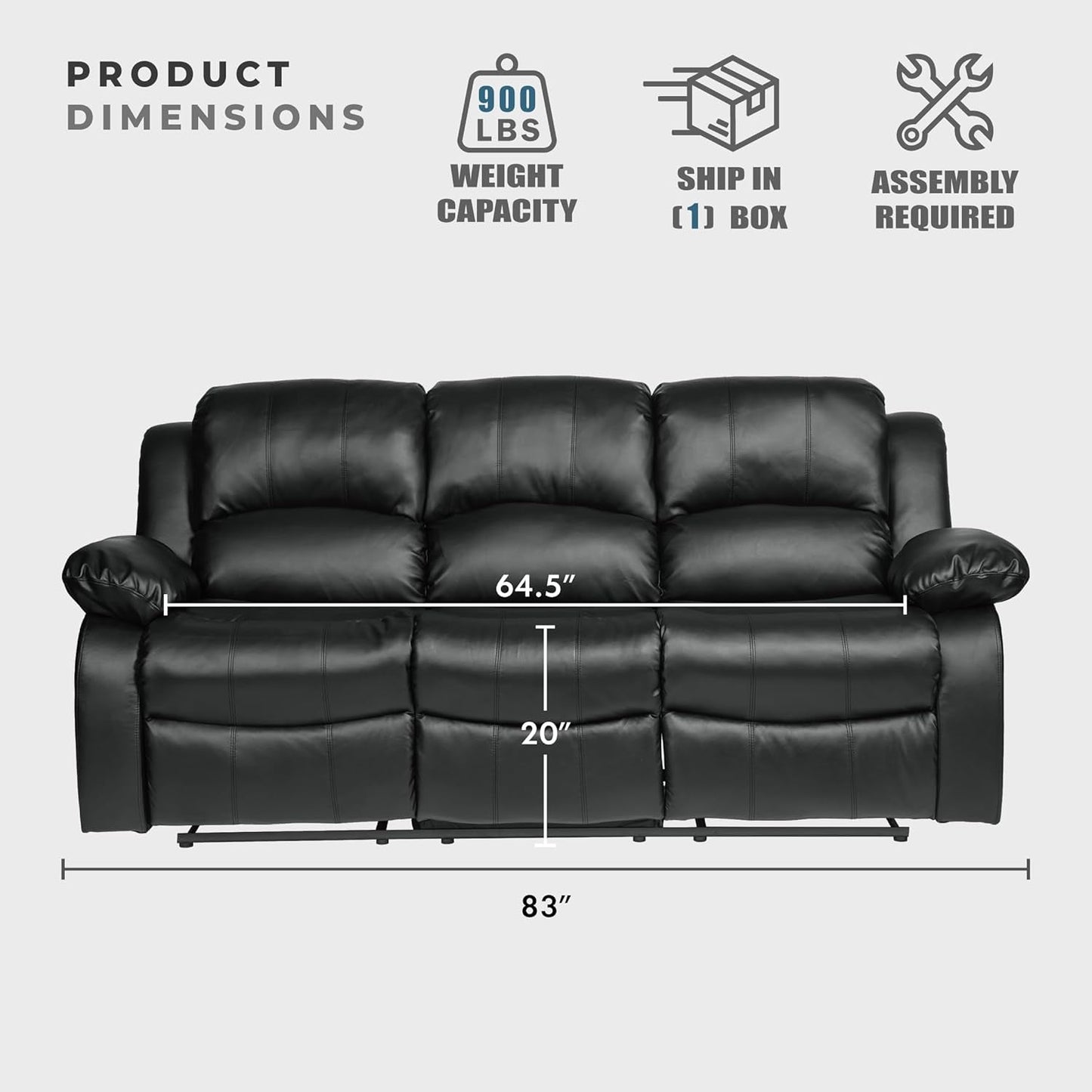 Humphreys Double Reclining Loveseat Black Faux Leather ShipItFurniture