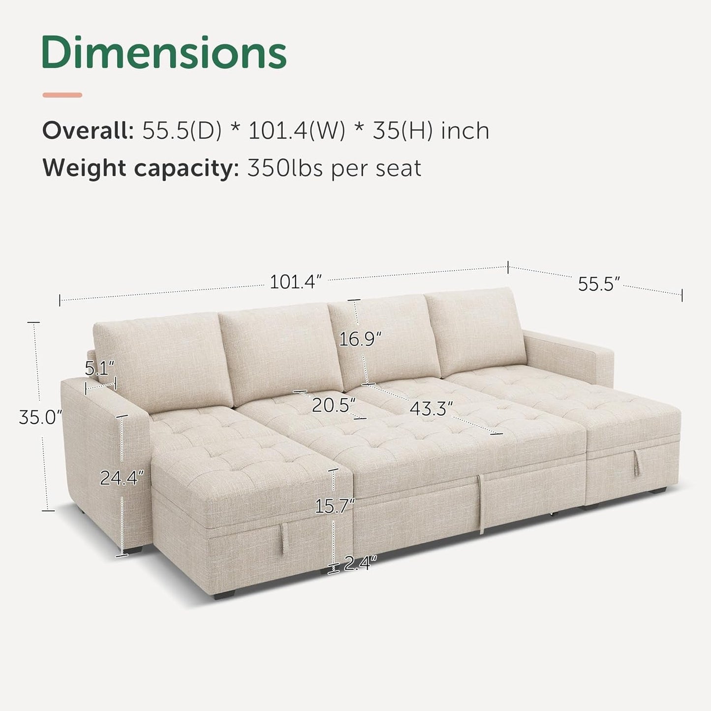 Beige Modular Sleeper Sectional Couch With Storage ShipItFurniture