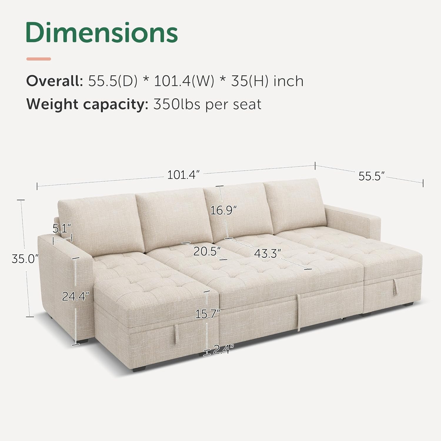 Beige Modular Sleeper Sectional Couch With Storage ShipItFurniture