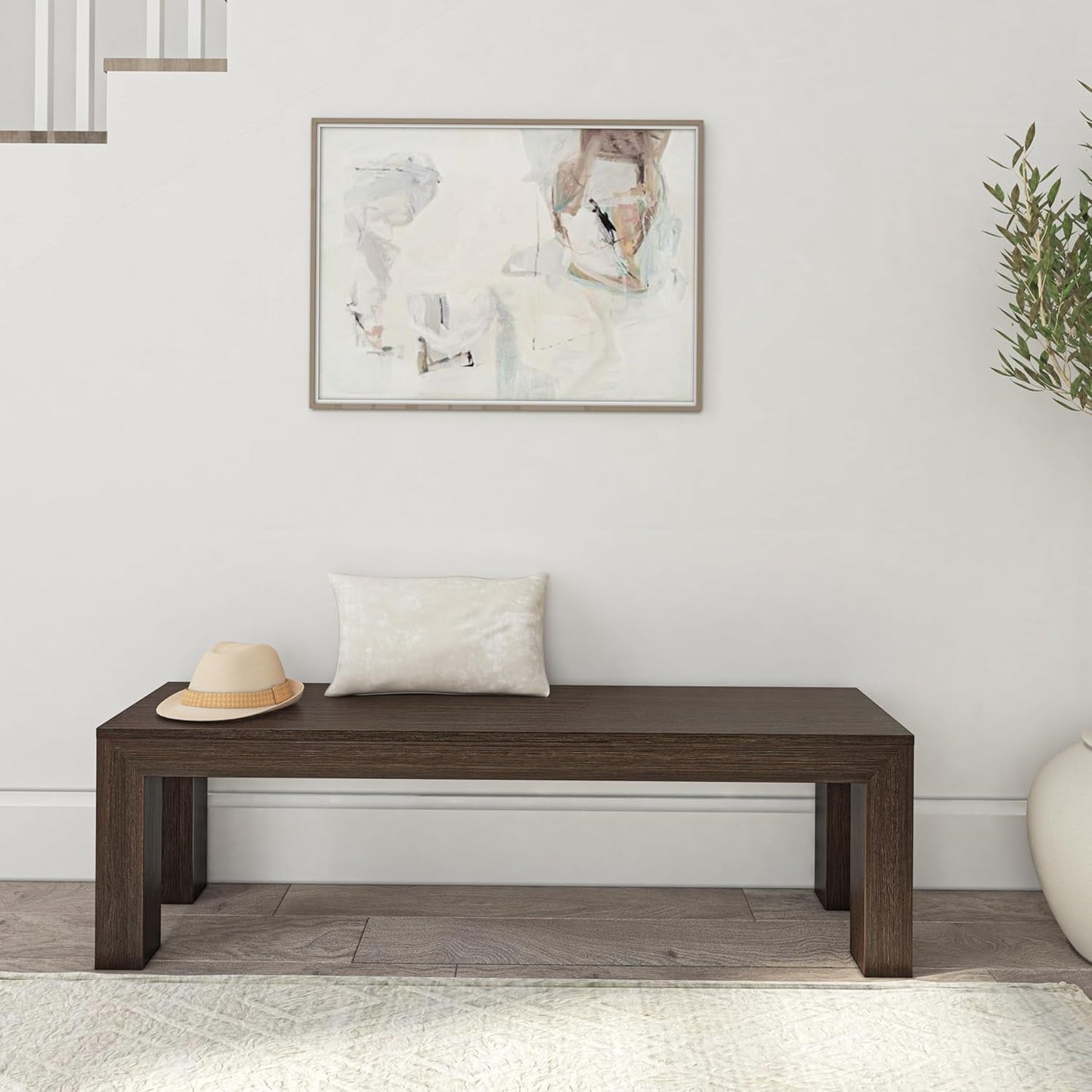 60 Inch Dining Bench for Dining Room, Bench for 72 Inch Table Kitchen Dining Seat, Wooden Outdoor Bench, Solid Wood Entryway Bench, Walnut Wirebrush