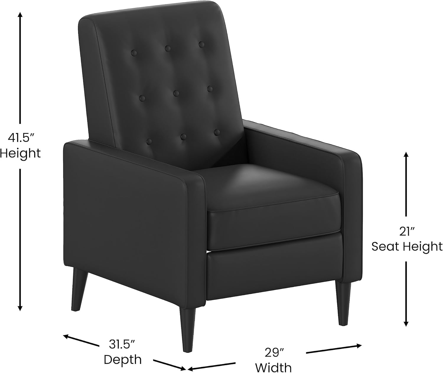 Ezra Pushback Recliner Black LeatherSoft Upholstery ShipItFurniture