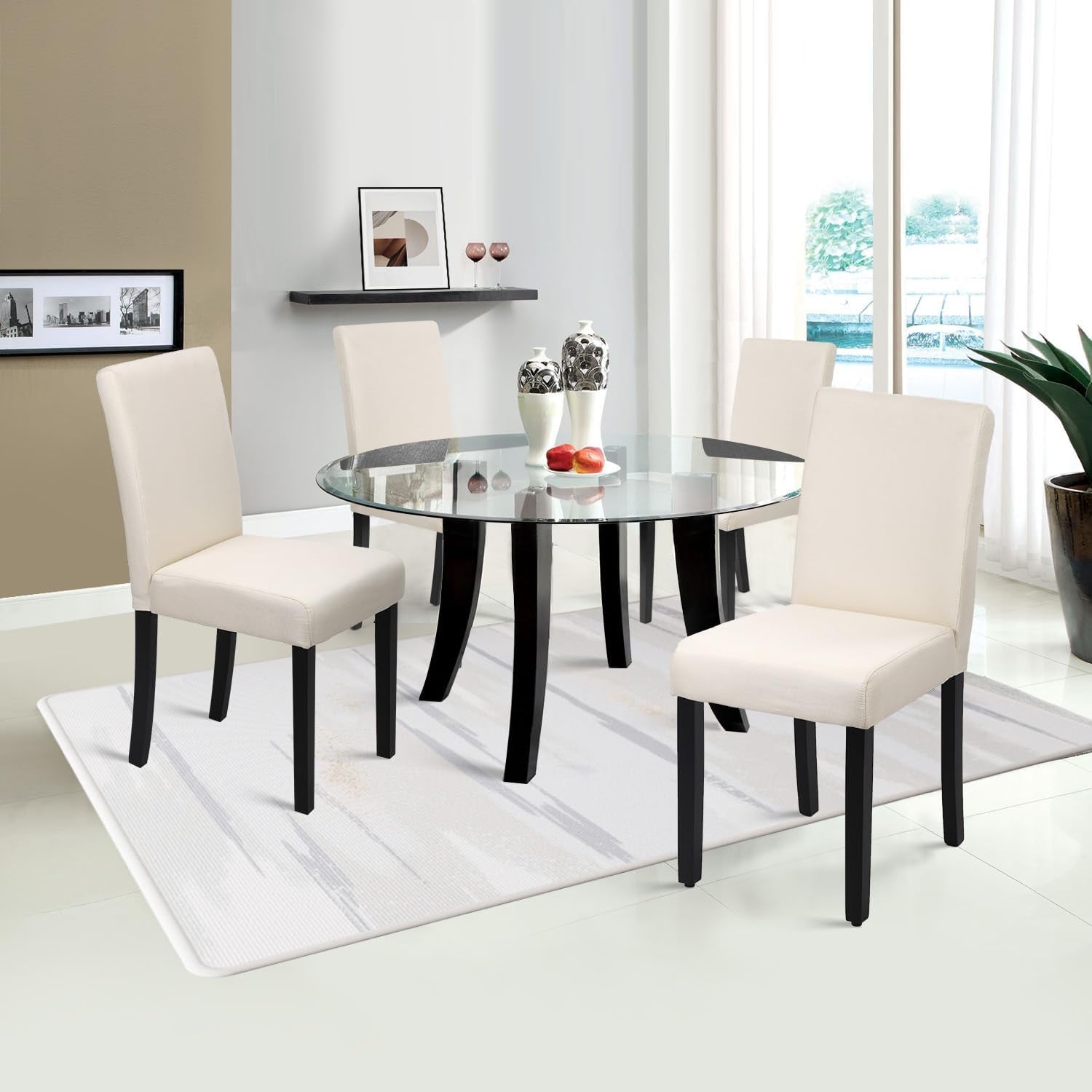 Dining Chairs Set of 4,Dining Room Chairs Elegant Design Modern Fabric Upholstered Dining Chairs,Beige ShipItFurniture