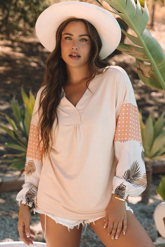 Alora Palm Leaves Polka Dot Loose Blouse Threaded Pear