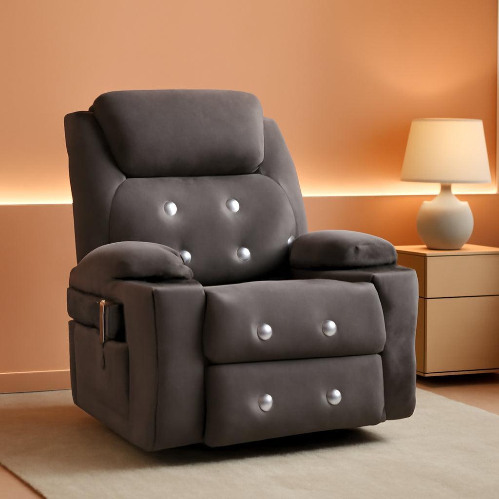 Gray Massaging Recliner With Cupholders Extendable Footrest ShipItFurniture
