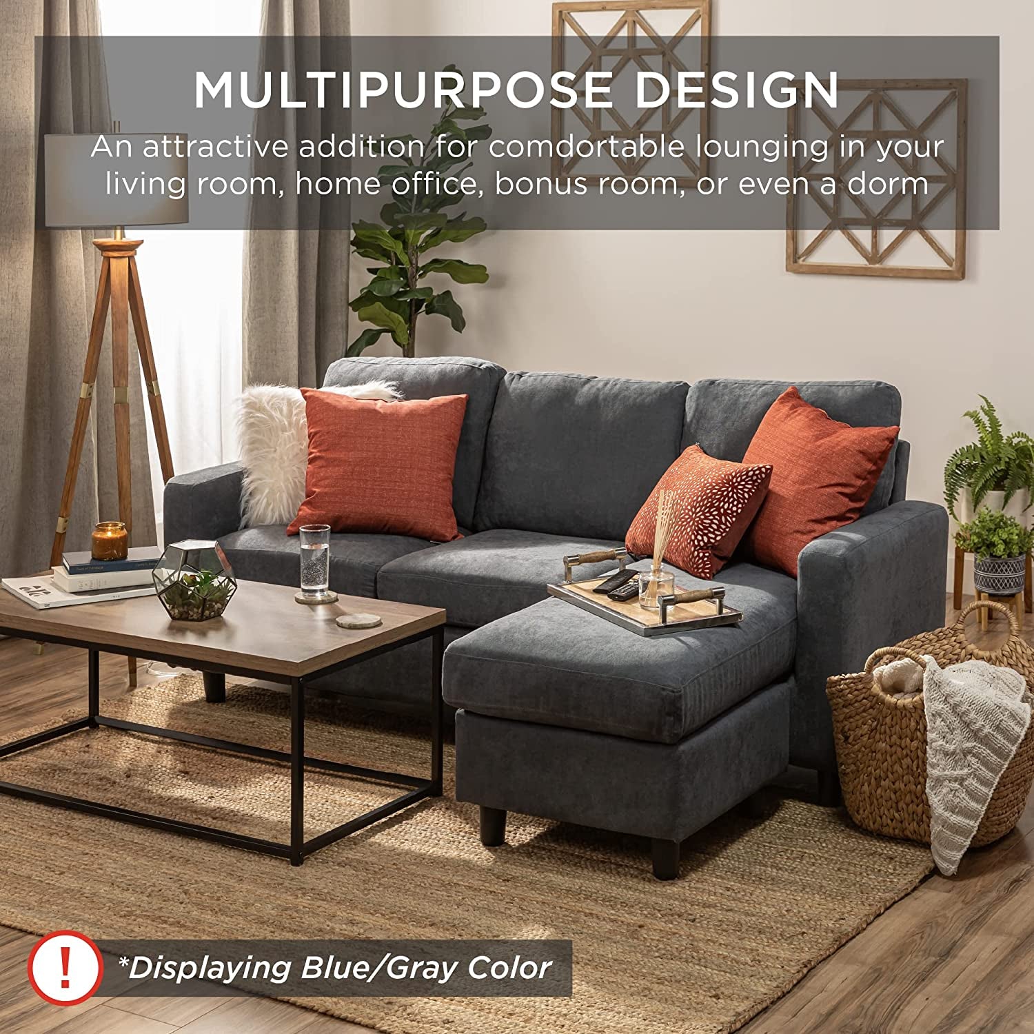 Compact Gray Sectional Sofa With Chaise Lounge Reversible ShipItFurniture