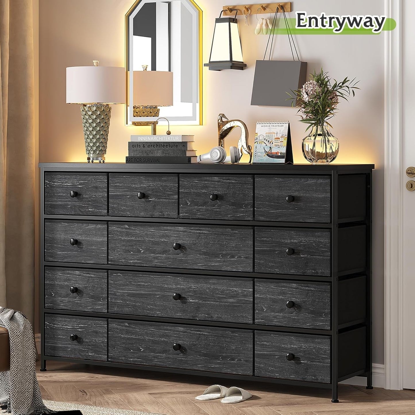 Black Dresser, Dresser for Bedroom with 13 Storage Drawers, Dressers & Chests of Drawers for 55" TV, Black Dresser for Bedroom, Long Dresser for Closet, Entryway ShipItFurniture