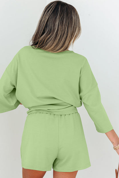 Emmeline Loose V Neck Half Sleeve Tee and Shorts