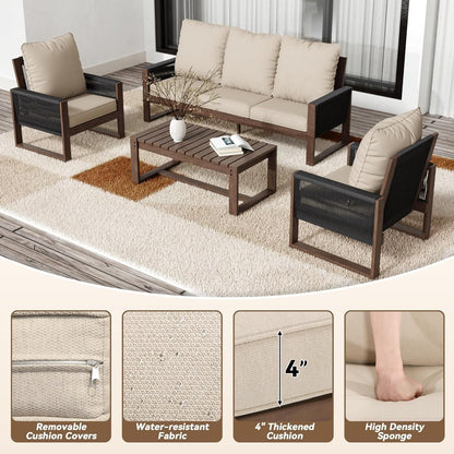 Wooden Outdoor Furniture Set with Comfortable Wicker Chairs ShipItFurniture