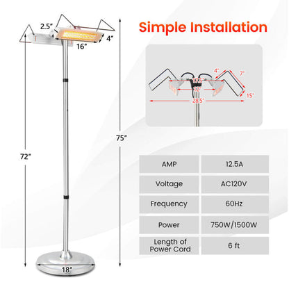 1500W Standing Electric Heater with Double-Sided Heating ShipItFurniture