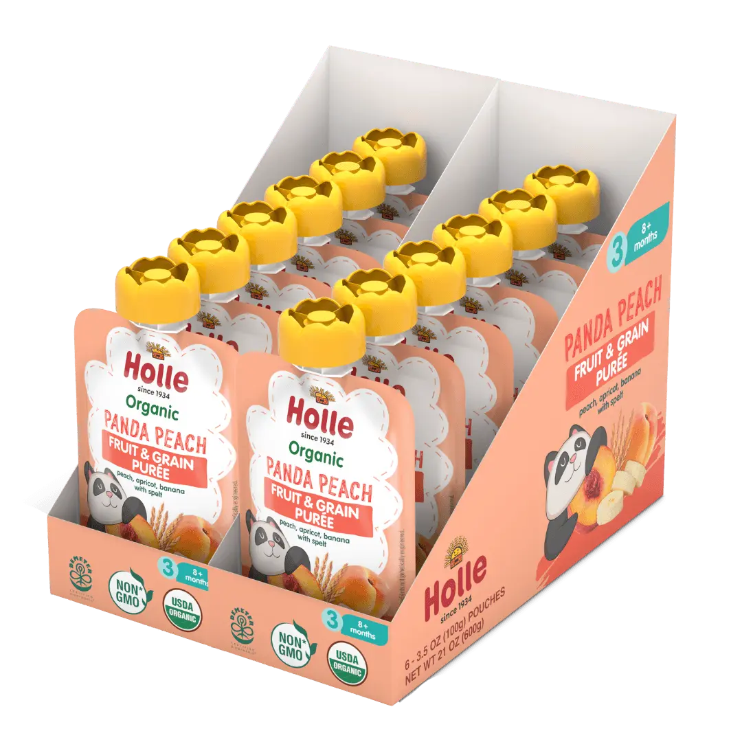 Holle Baby Food Pouches - Organic Fruit & Grain Puree -  Panda Peach Holle USA