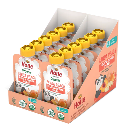 Holle Baby Food Pouches - Organic Fruit & Grain Puree -  Panda Peach Holle USA