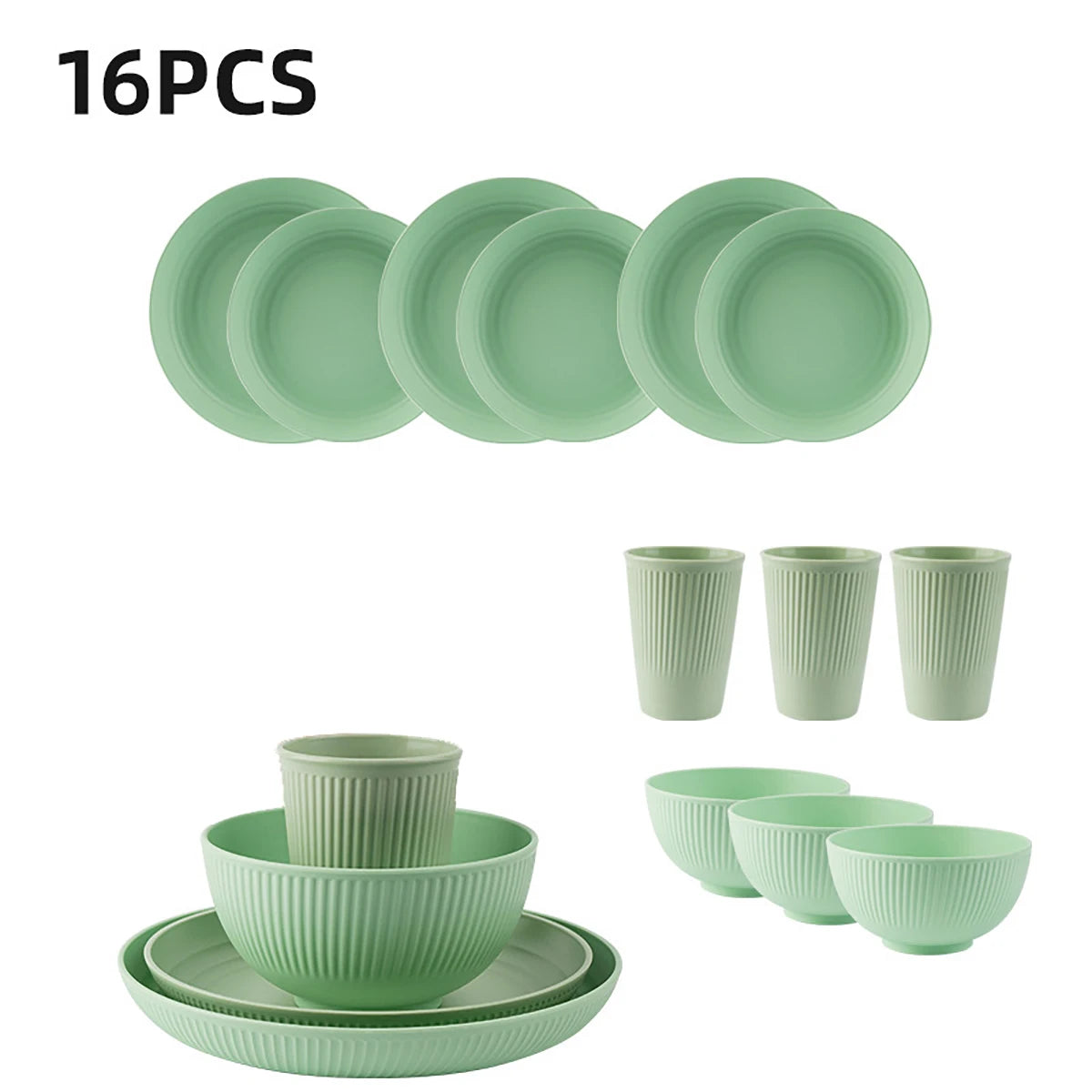 16Pcs Wheat Straw Tablewar Sets Bowl Saucers Plate Sets Portable Picnic Cutlery Knife Fork Black Dinnerware Camping Dishes Full Get it from Bo