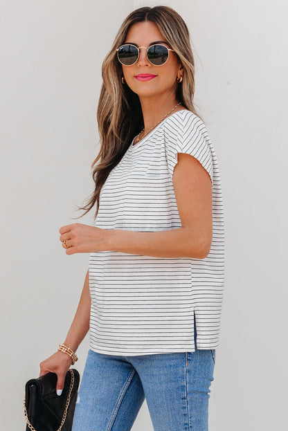 Tilly Stripe Cap Sleeve Crew Neck top