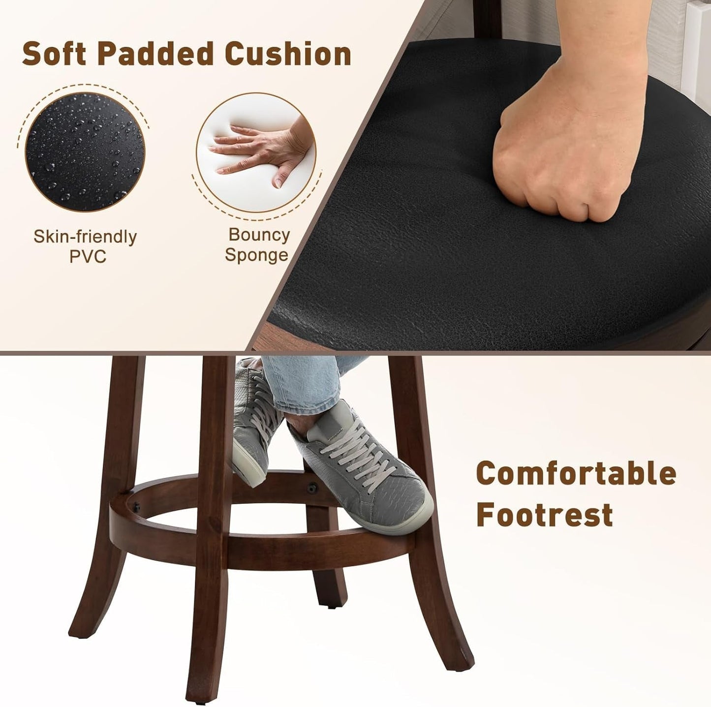 Ergonomic Swivel Bar Stools Set of Two ShipItFurniture