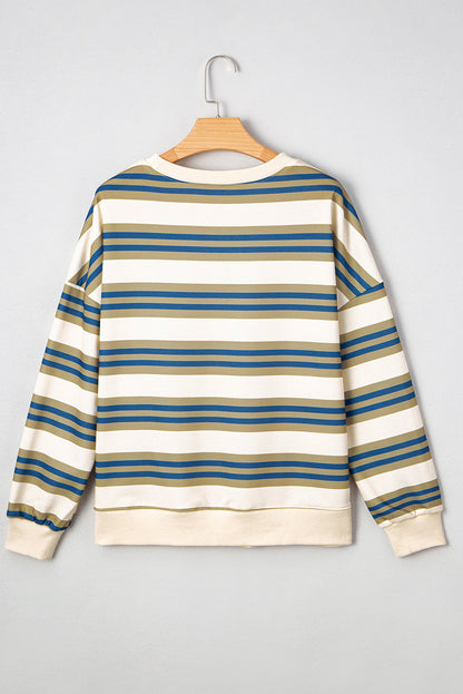 Rose Stripe Crew Neck Pullover Sweatshirt