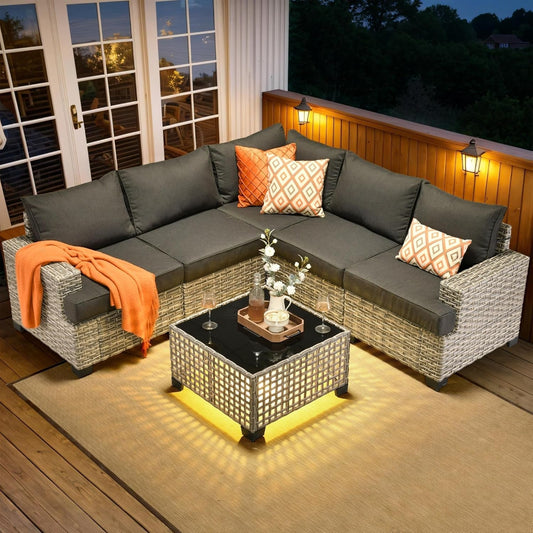 Six Piece Rattan Wicker Outdoor Sectional Sofa Set ShipItFurniture