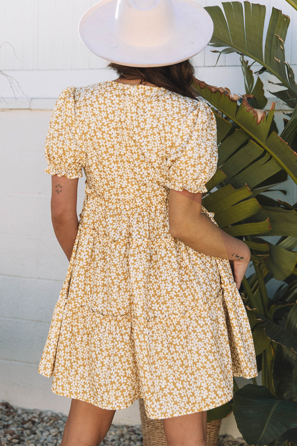 Charleigh Floral Short Sleeve Mini Dress Threaded Pear