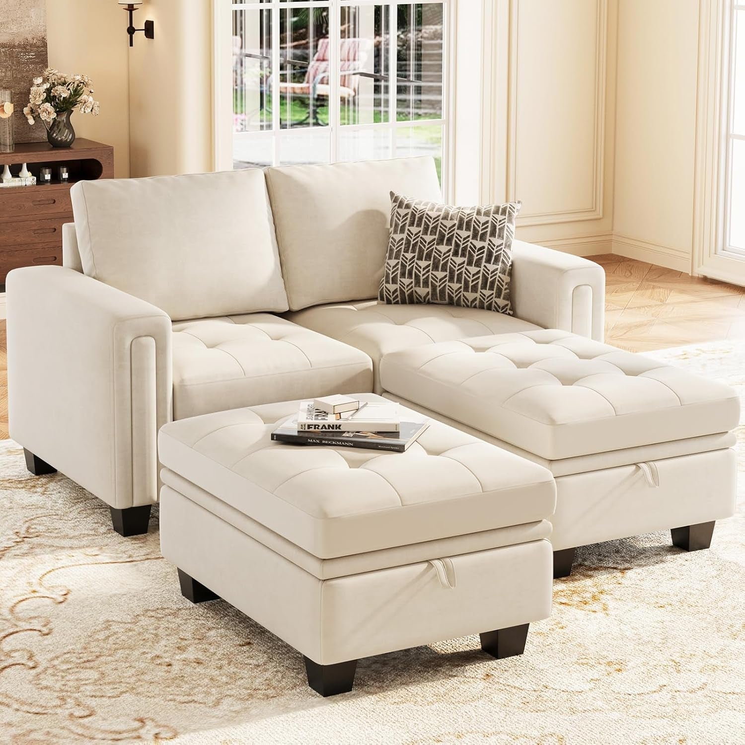 Beige Velvet Modular Sectional Sofa With Storage Sleeper ShipItFurniture