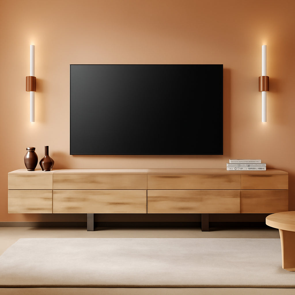 Oak TV Stand With Storage Cabinets For 110 Inch TV Modern Media Console