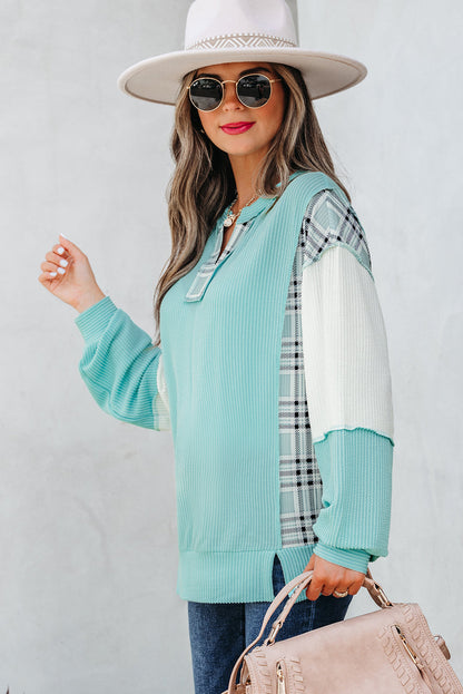 Maddie Texture Colorblock Patchwork Long Sleeve PLUS Top