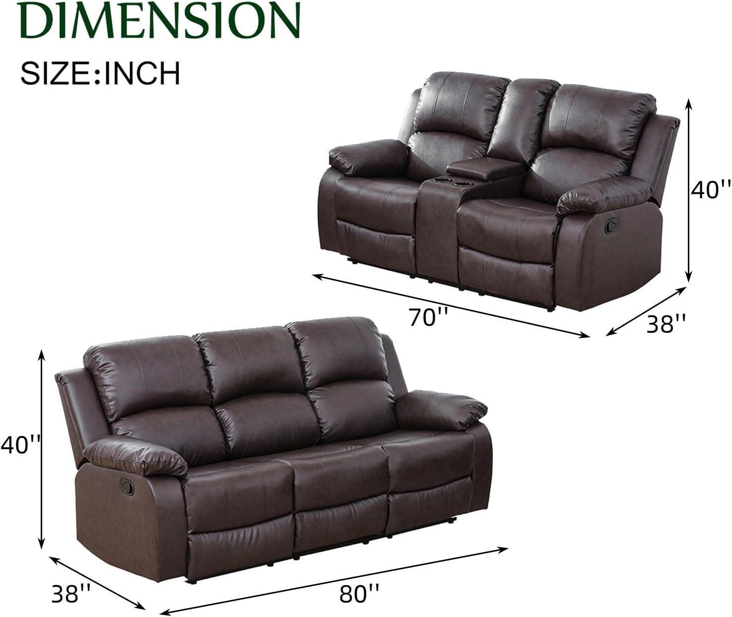 Brown Recliner Sofa With Pull Down Table Two Piece Set ShipItFurniture