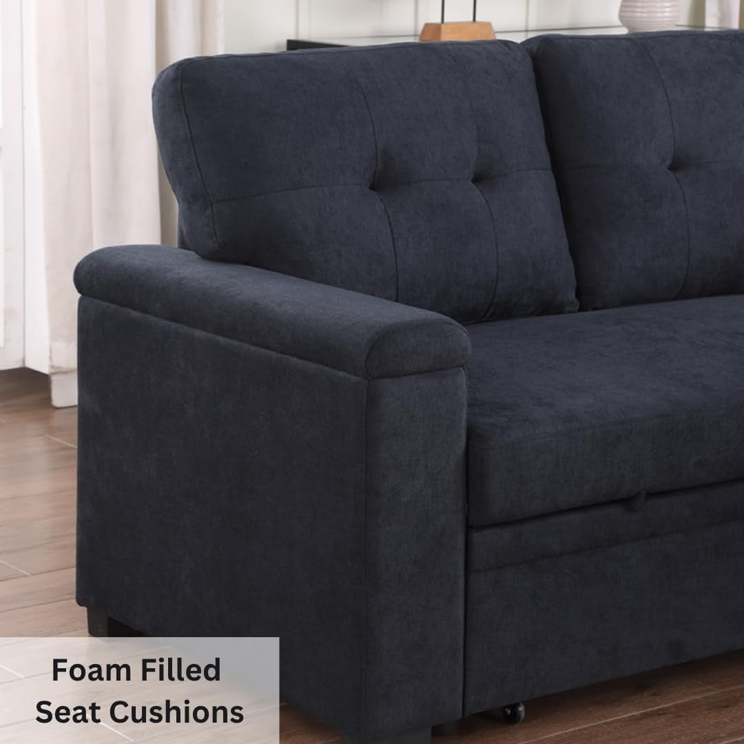 85Inch Dark Gray Reversible Sleeper Sectional Sofa ShipItFurniture