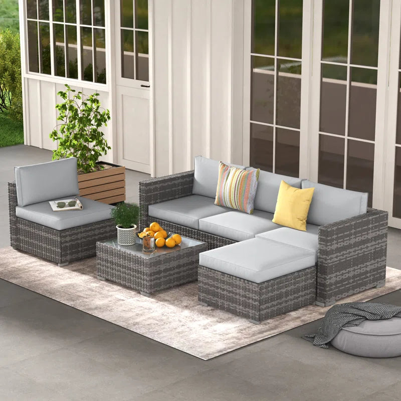 6 Piece Rattan Outdoor Sectional Set With Cushions ShipItFurniture
