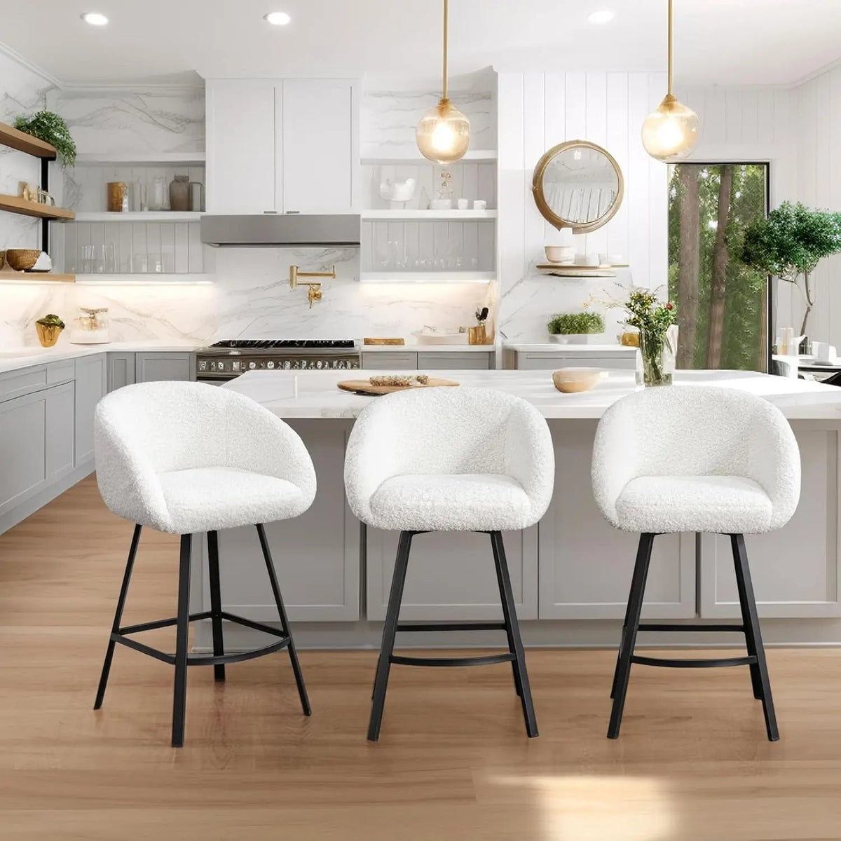 26 Inch Swivel Counter Stool White Sherpa Upholstered Bar Stool For Kitchen Counter - Get it from Bo