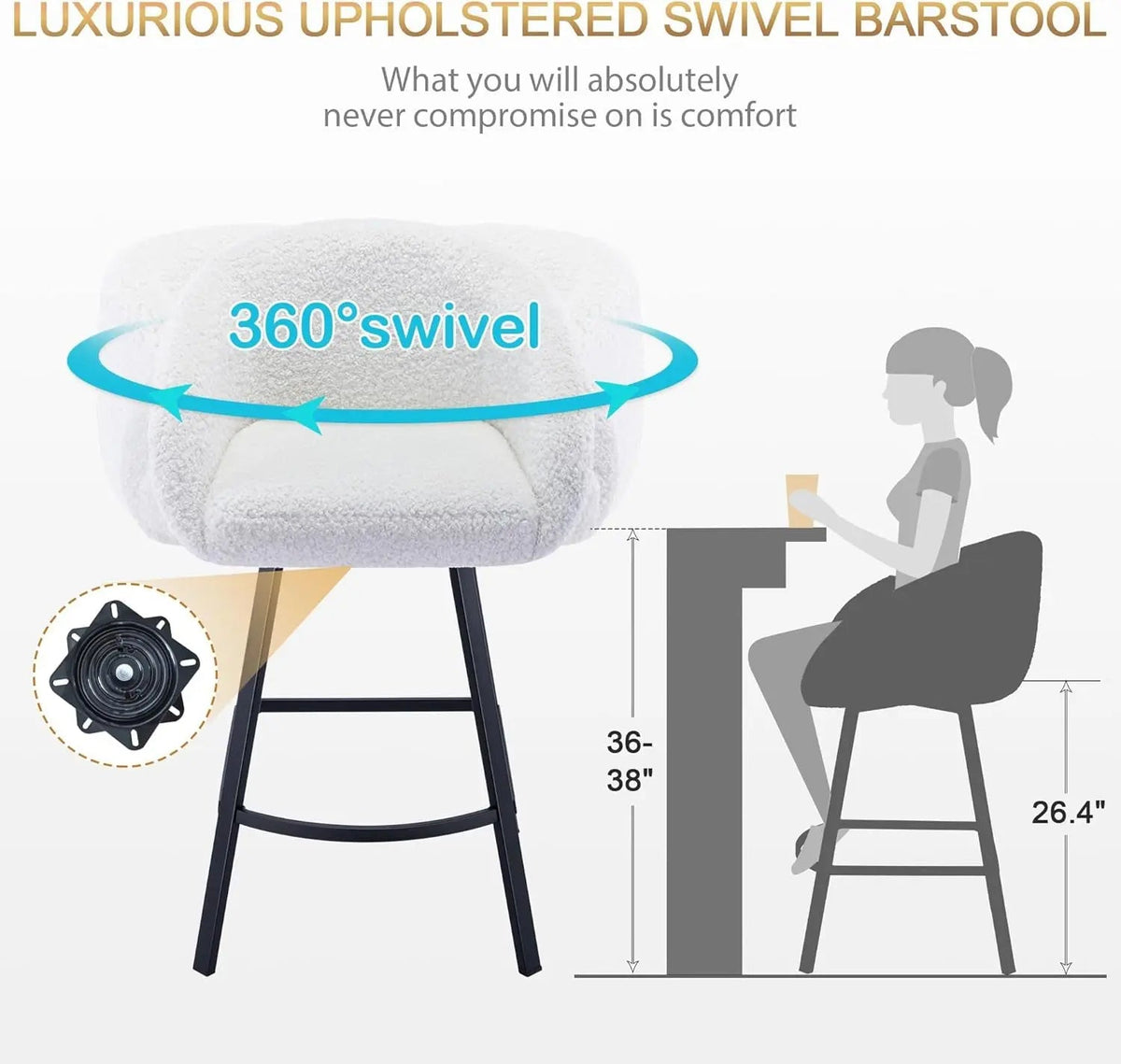 26 Inch Swivel Counter Stool White Sherpa Upholstered Bar Stool For Kitchen Counter - Get it from Bo