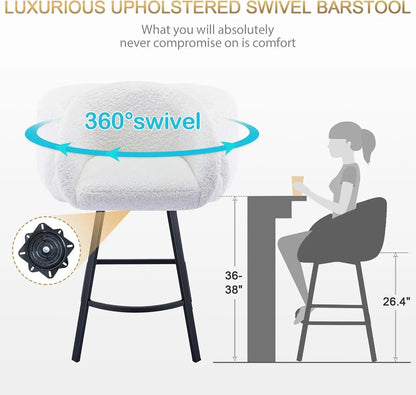 26 Inch Swivel Counter Stool White Sherpa Upholstered Bar Stool For Kitchen Counter - Get it from Bo