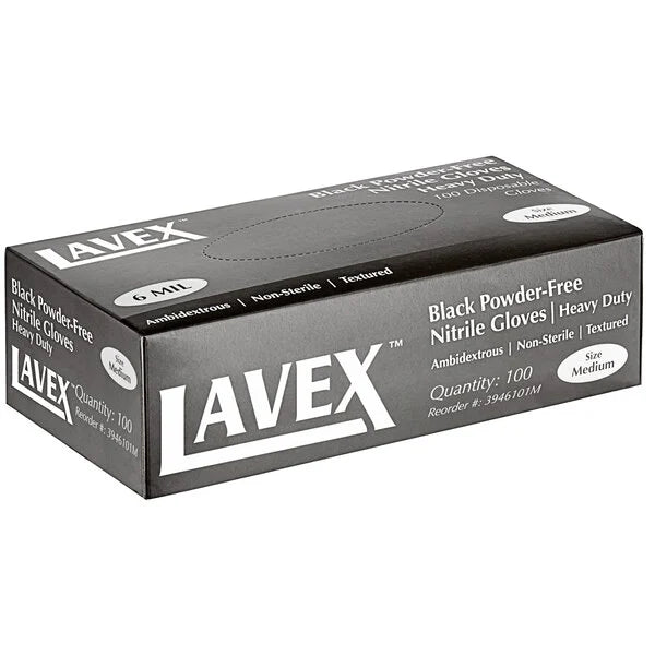 Lavex Pro Nitrile Black 6 Mil Heavy-Duty Powder-Free Textured Gloves Box