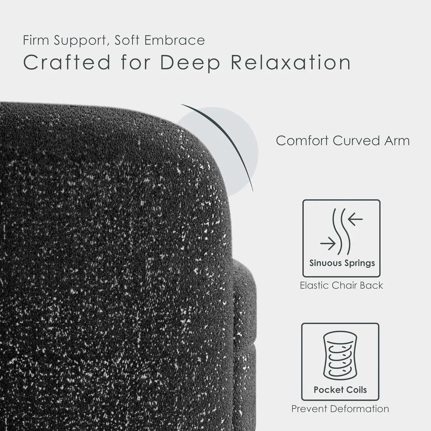 Nimiane Modern Boucle Sofa Set Black With Curved Arms ShipItFurniture